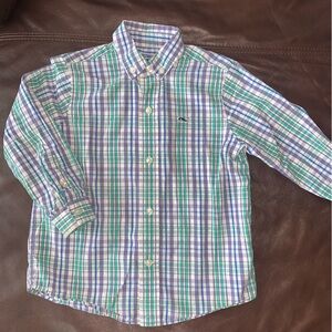 VINEYARD VINES Shirt Long Sleeve Button Down Boys 2T Toddler blue green plaid